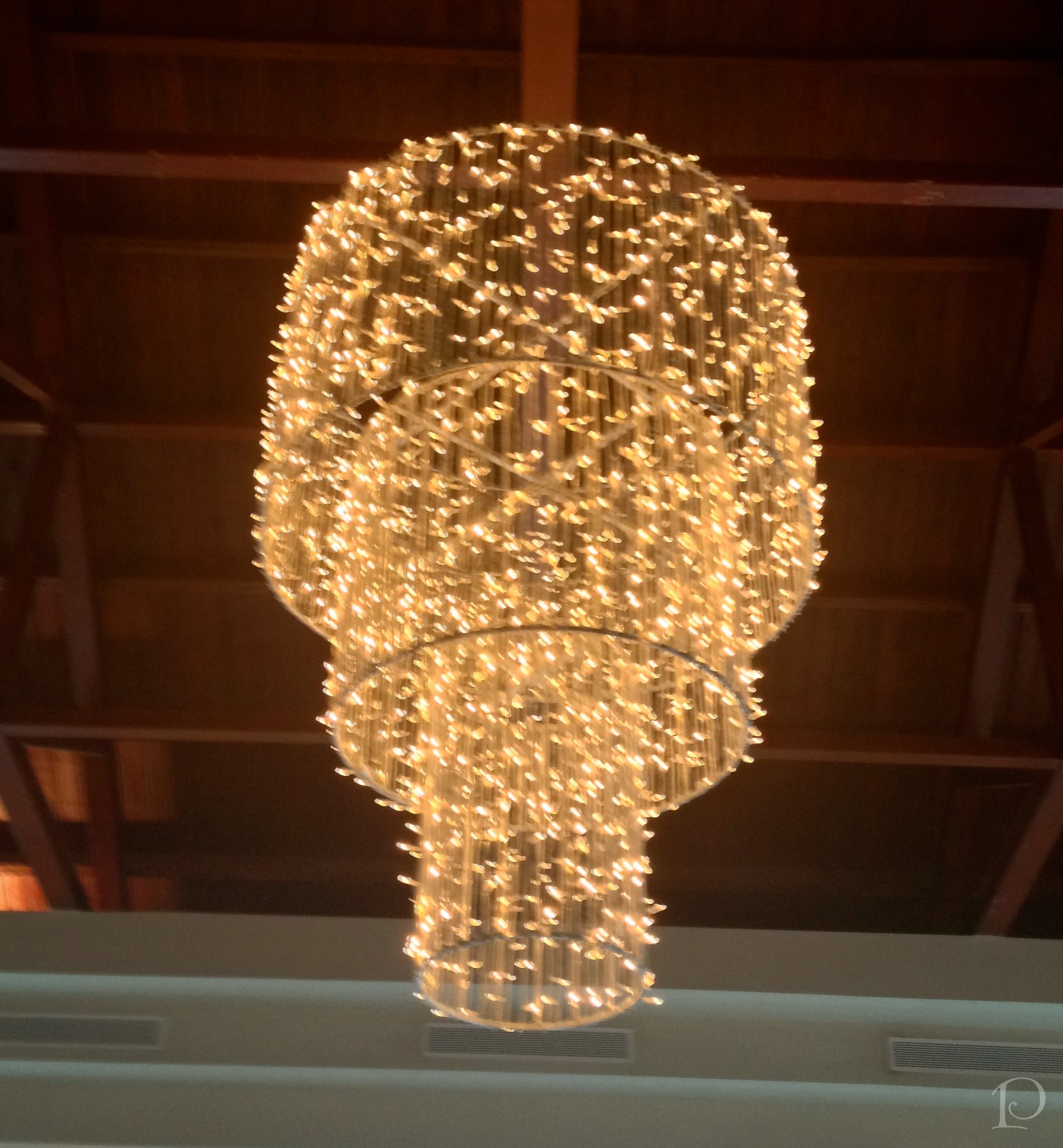 This was a chandelier made out of hanging white lights on white cords 
