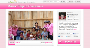 Mission trip to Guatemala Go Fund Me Page Pamela Copeman screen shot
