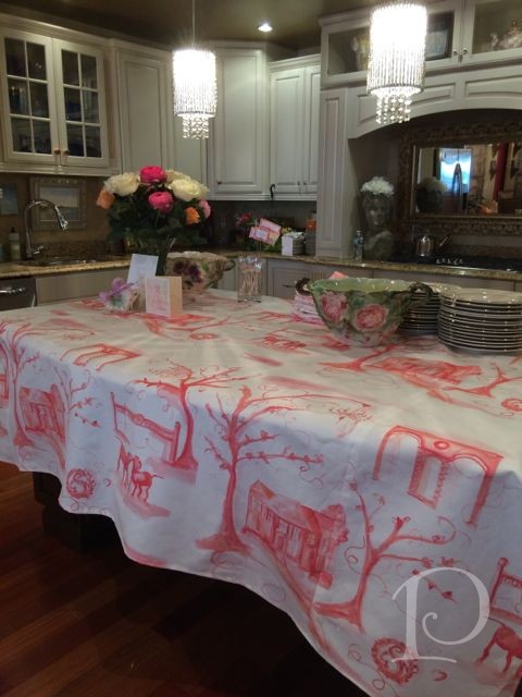 custom wedding toile tablecloth buffet
