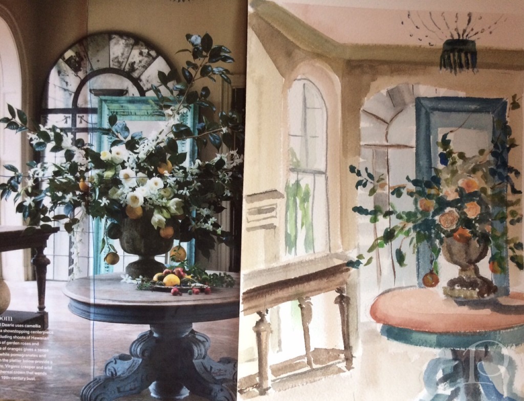Watercolor Interior Window Dining Room Painting