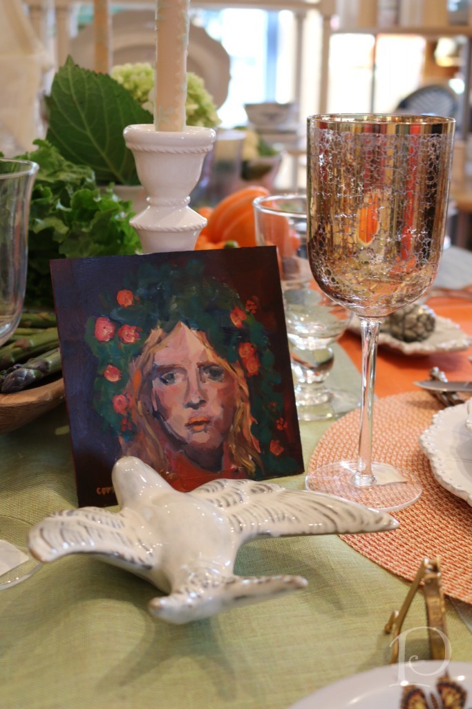 Orange floral crown painting by Pamela Copeman placecard