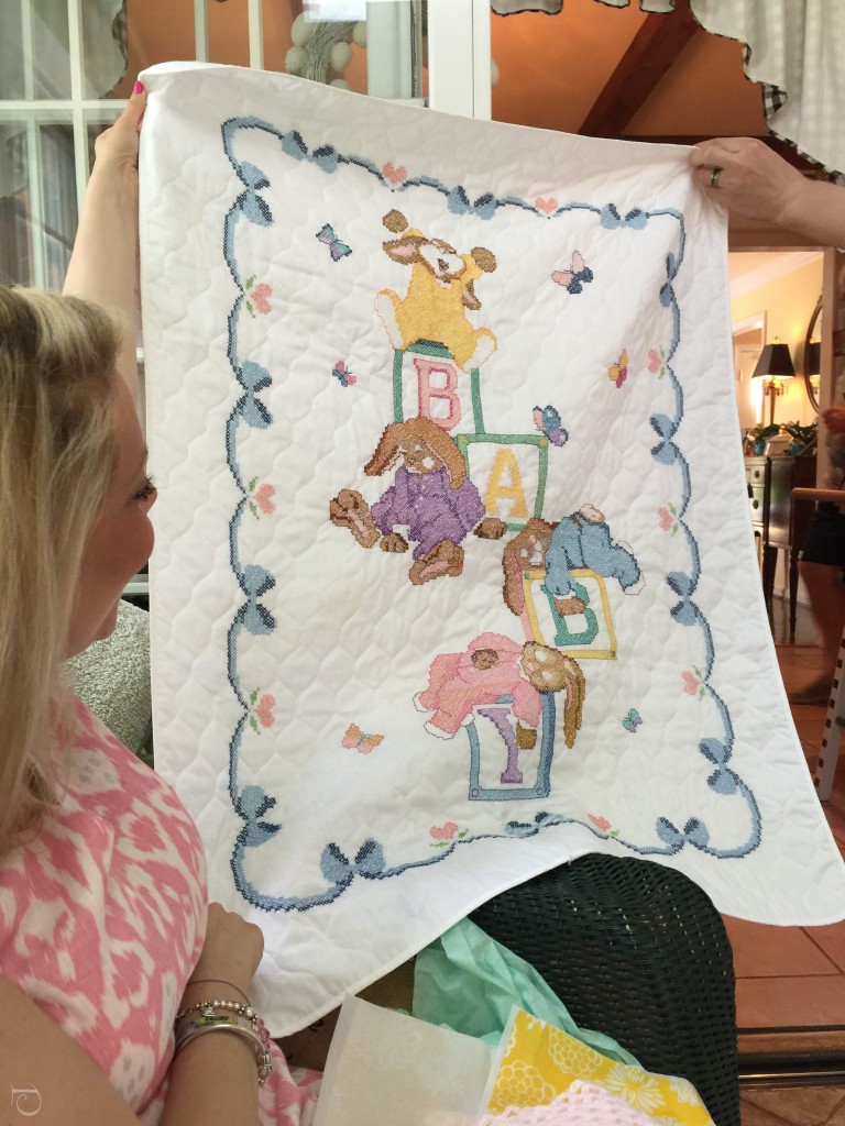 Daisy baby shower handmade cross stitch quilt