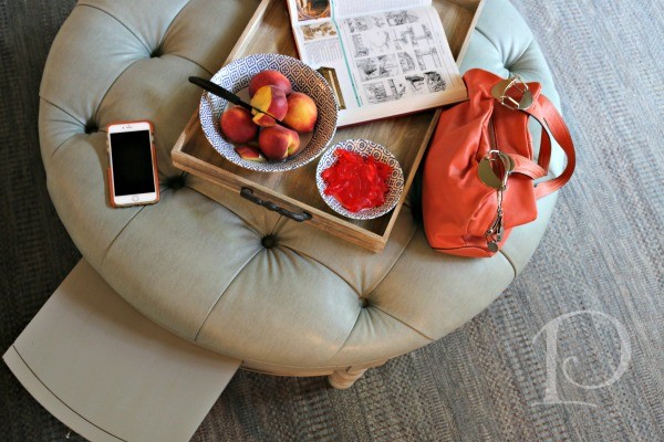 Round Ottoman Cape Cod Family Room by Pamela Copeman