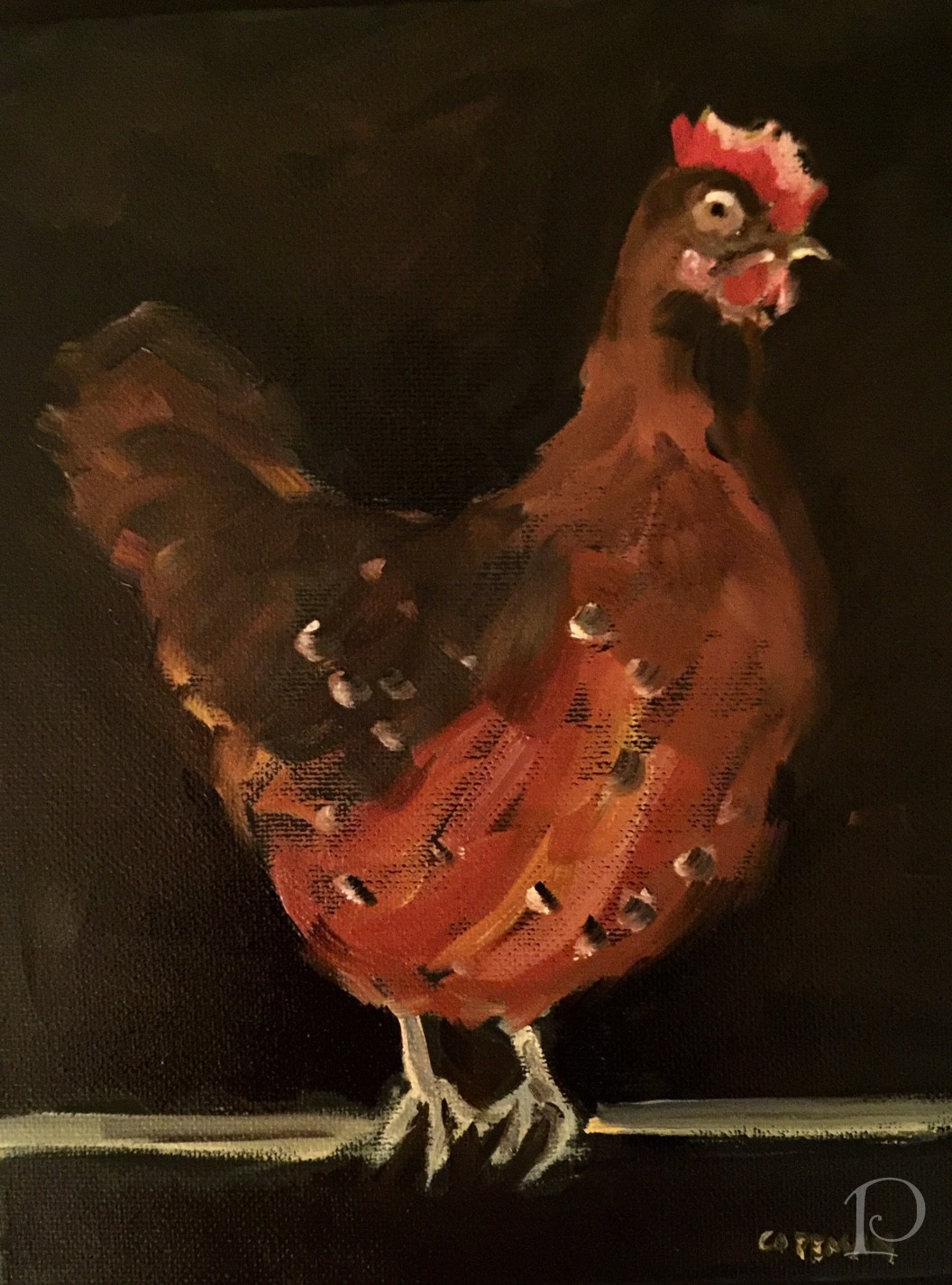 chicken oil painting Pamela Copeman Art